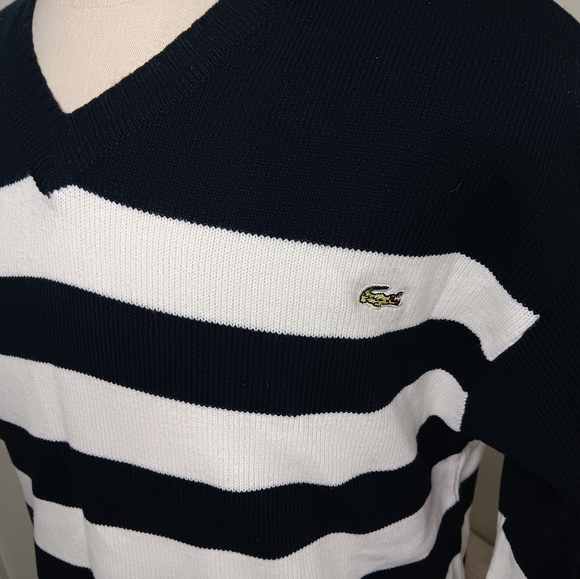 Black/White striped long sleeve Lacoste Sweater - Picture 3 of 4